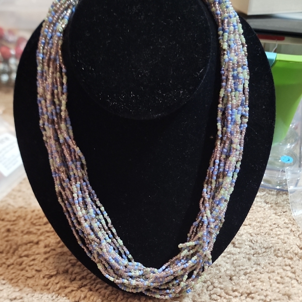 Source Unknown Blue and Purple Beaded Necklace